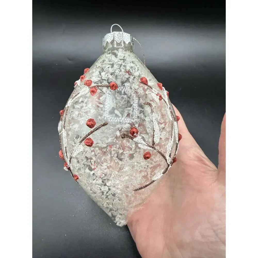 Pier 1 Hand Blown Glass Red Cardinal Tear Drop Christmas Ornament -Lo16